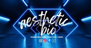 aesthetic bio image with neon blue background and Threads & Instagram icons