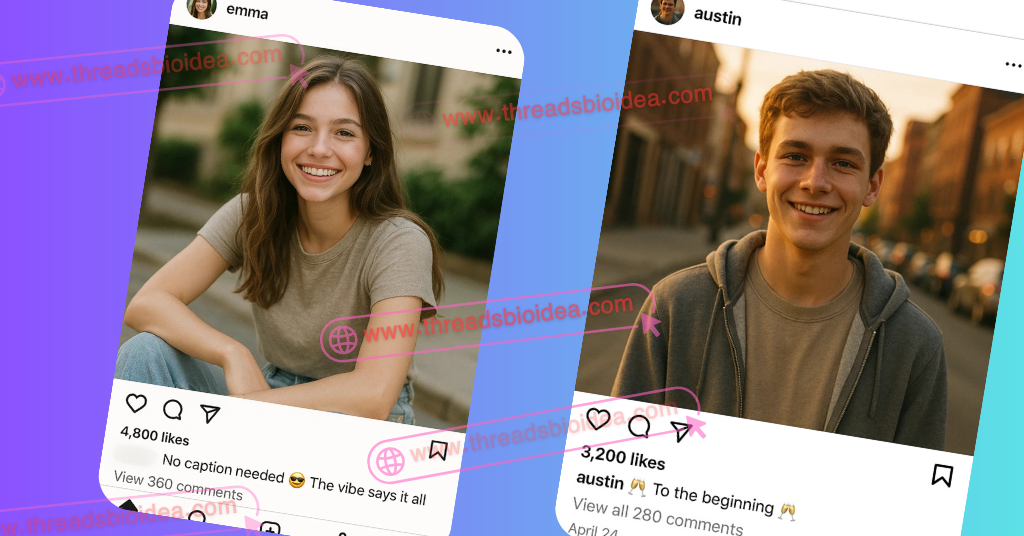 ideas for posting on Instagram with real example screenshots showing a boy and a girl using short captions like No caption needed and To the beginning