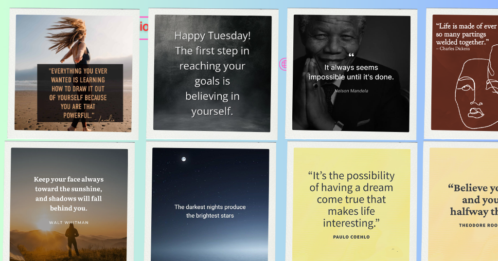 quotes for Instagram posts grid with motivational and inspirational sayings for social media captions